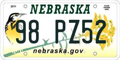 NE license plate 98PZ52
