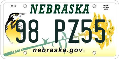 NE license plate 98PZ55