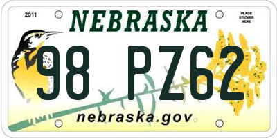 NE license plate 98PZ62