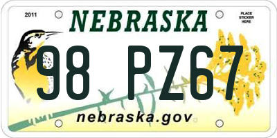 NE license plate 98PZ67
