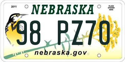 NE license plate 98PZ70