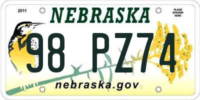 NE license plate 98PZ74