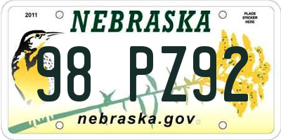 NE license plate 98PZ92