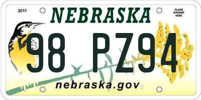 NE license plate 98PZ94