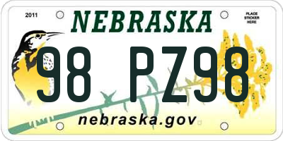 NE license plate 98PZ98