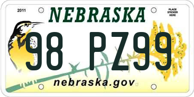 NE license plate 98PZ99