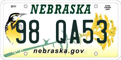 NE license plate 98QA53