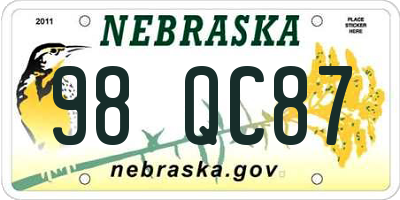 NE license plate 98QC87