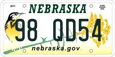 NE license plate 98QD54