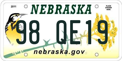 NE license plate 98QE19