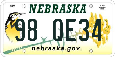NE license plate 98QE34
