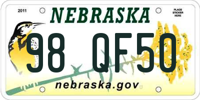 NE license plate 98QF50