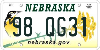 NE license plate 98QG31