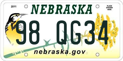 NE license plate 98QG34