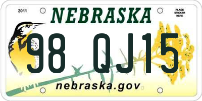 NE license plate 98QJ15