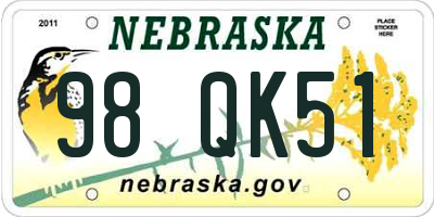 NE license plate 98QK51
