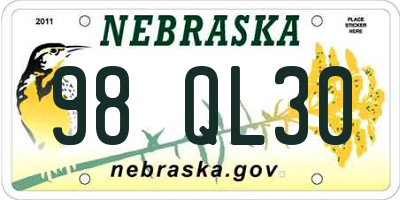 NE license plate 98QL30