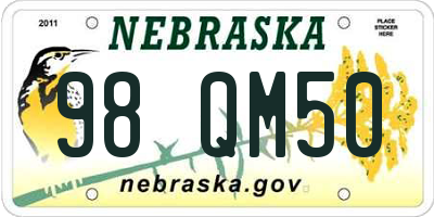 NE license plate 98QM50