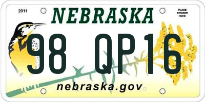 NE license plate 98QP16
