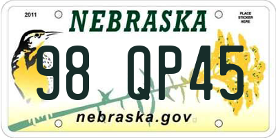 NE license plate 98QP45