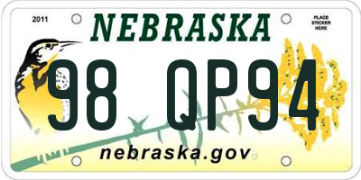 NE license plate 98QP94