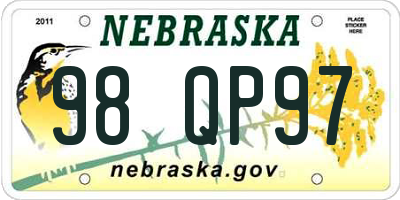 NE license plate 98QP97