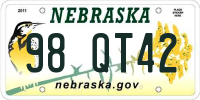 NE license plate 98QT42