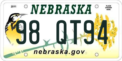NE license plate 98QT94