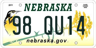 NE license plate 98QU14