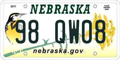 NE license plate 98QW08