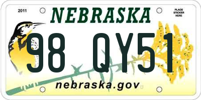 NE license plate 98QY51