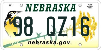 NE license plate 98QZ16