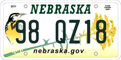 NE license plate 98QZ18