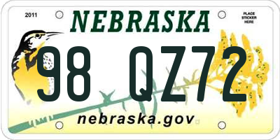 NE license plate 98QZ72