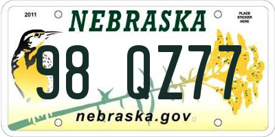 NE license plate 98QZ77
