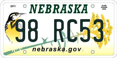 NE license plate 98RC53