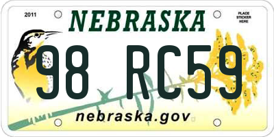 NE license plate 98RC59