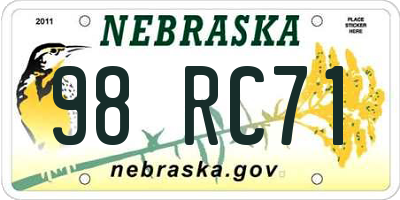 NE license plate 98RC71