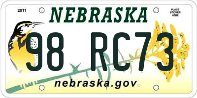 NE license plate 98RC73