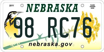 NE license plate 98RC76