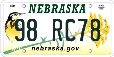 NE license plate 98RC78