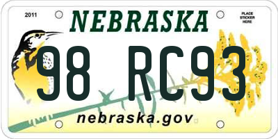 NE license plate 98RC93