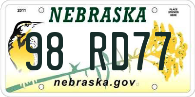NE license plate 98RD77