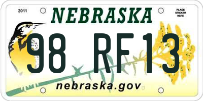NE license plate 98RF13