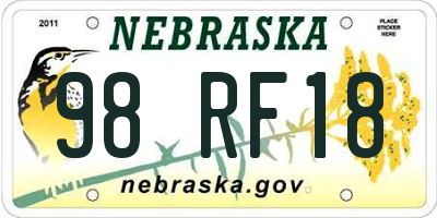 NE license plate 98RF18