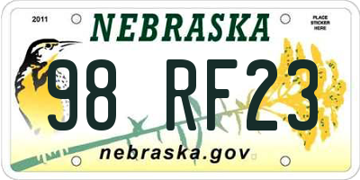 NE license plate 98RF23