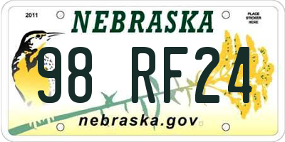NE license plate 98RF24