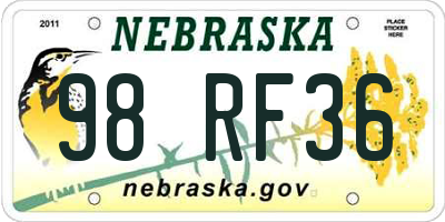 NE license plate 98RF36