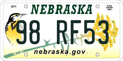 NE license plate 98RF53