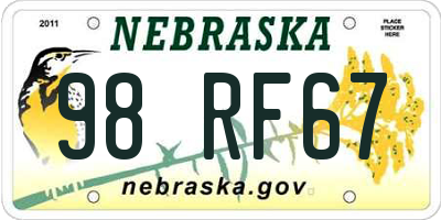 NE license plate 98RF67